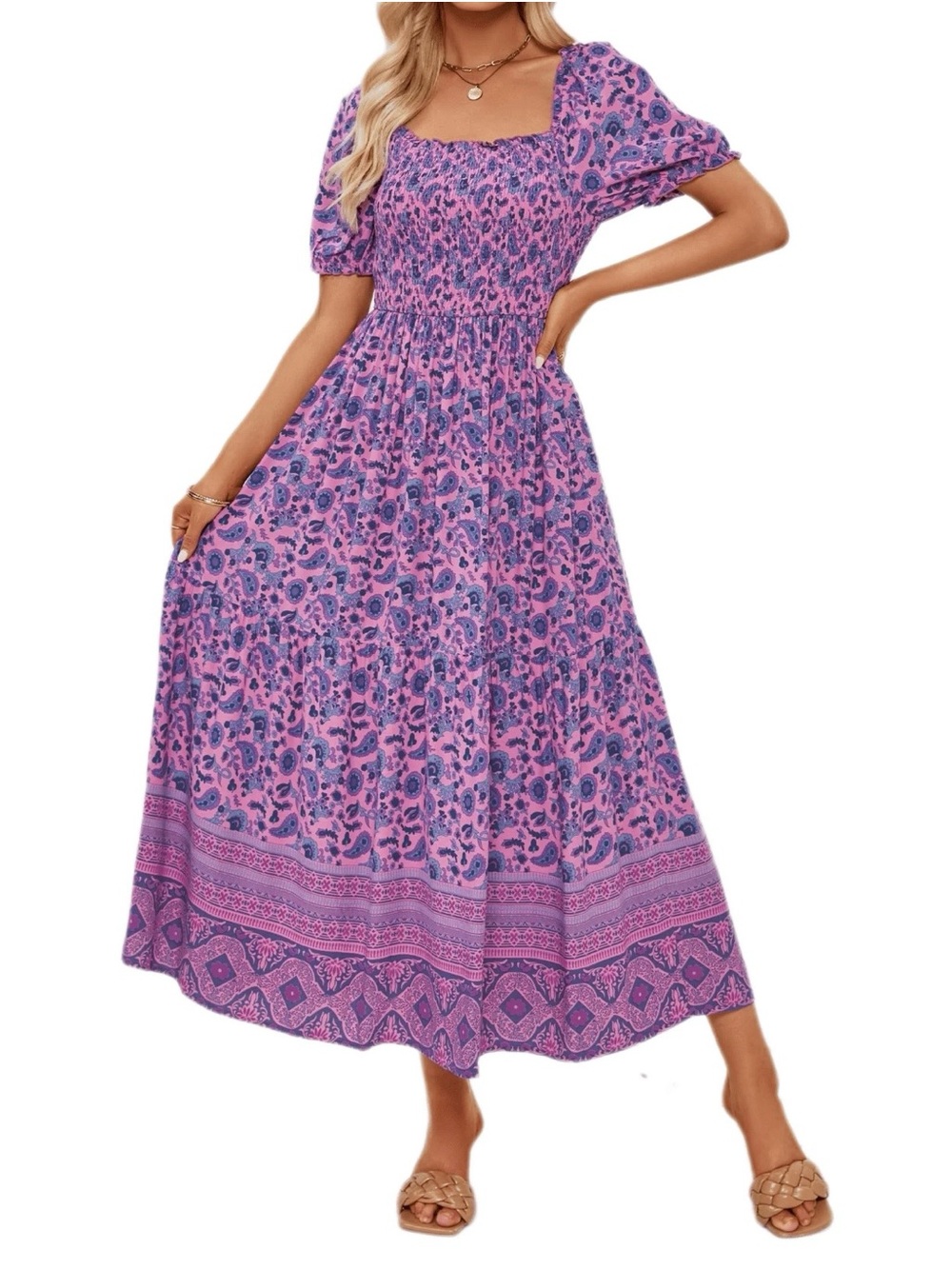 Off-Shoulder Purple Floral Maxi Dress Zesica Women's Floral Maxi Dress Size L - Picture 2 of 9